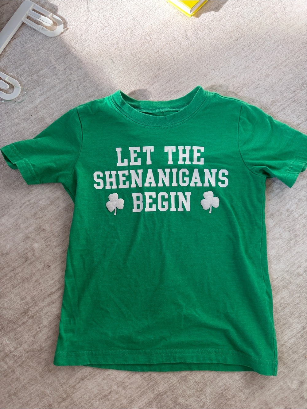 Carter's Green Short Sleeve Tee with White 'Let The Shenanigans Begin' Print